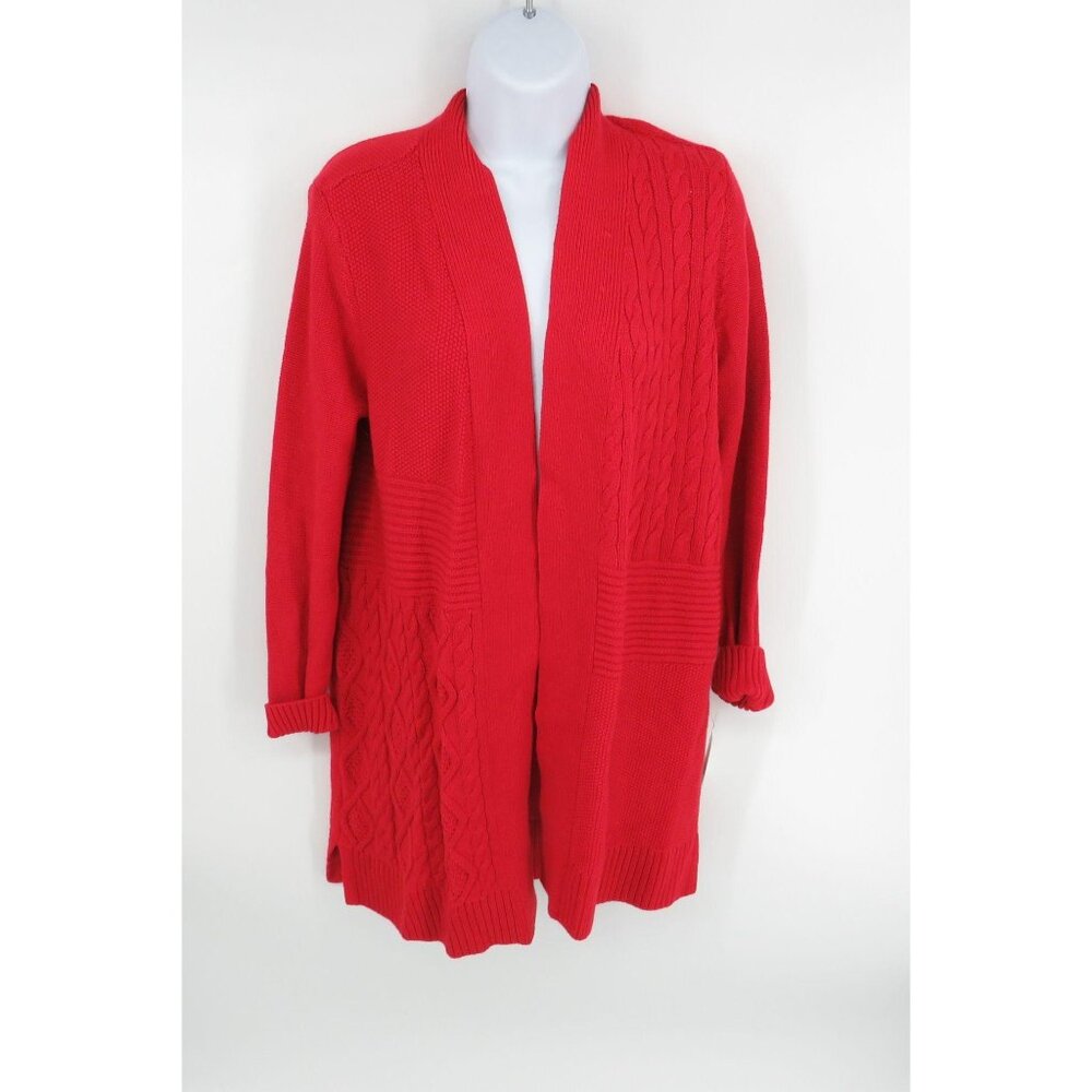 Charter Club Womens Open Front Cardigan Sweater Red Cable Knit Small NWT